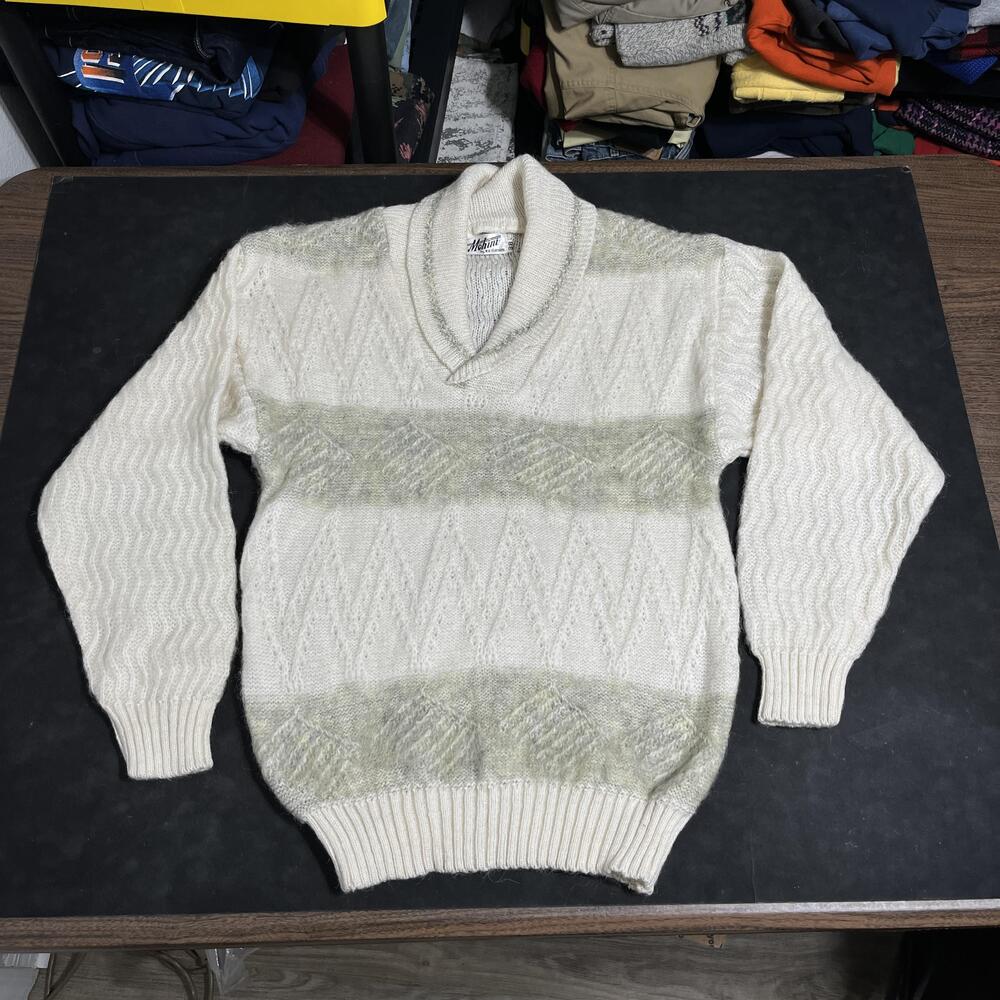 Mohair Sweater Vintage 1960s Cable Knit Rockabilly USA 50s Shawl Collar Pullover